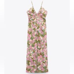 Floral Maxi Dress with Pink and Green Pattern